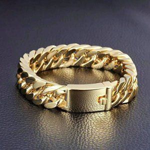 🆕 Mens Womens Minimalist Gold Stainless Steel Chain Link Bracelet 8.75in